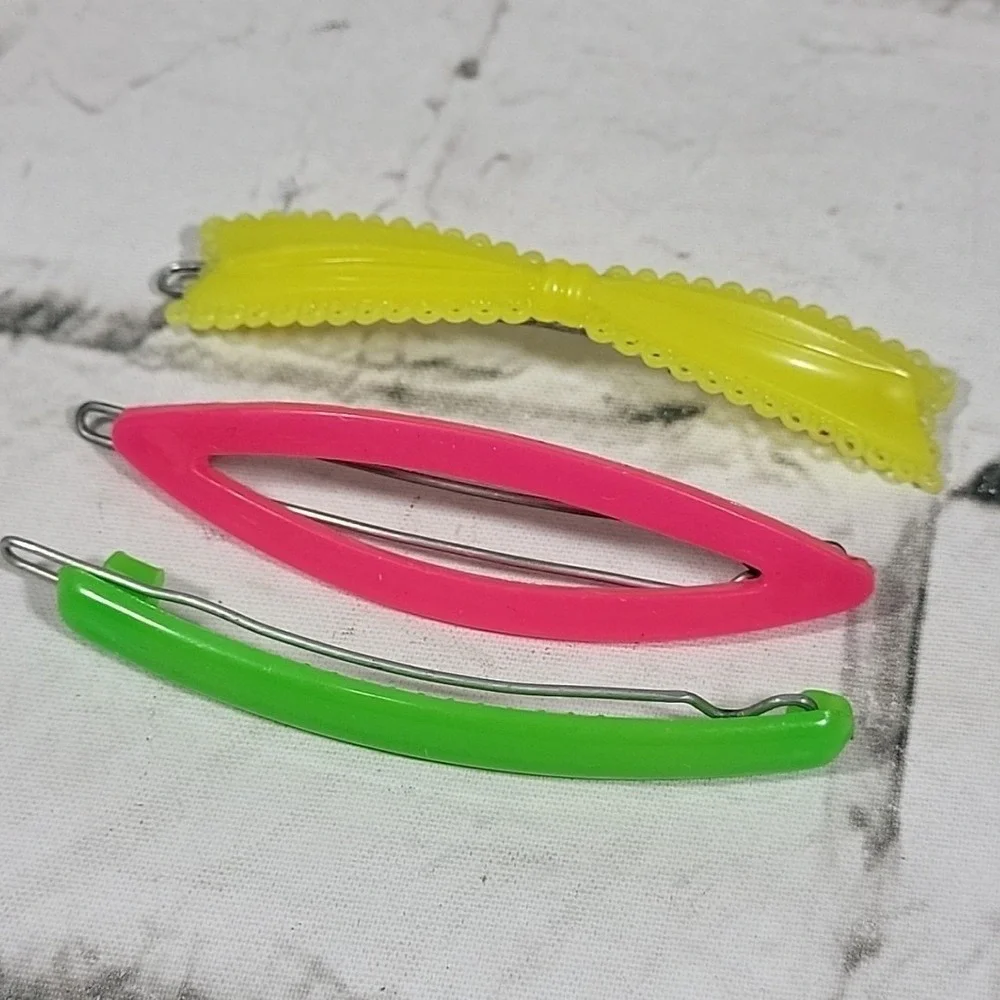 Vintage 80s Barrettes Neon Hair Clips Lot Of‎ 3